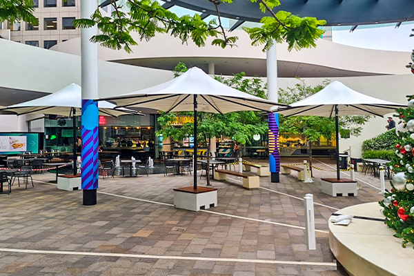 Architectural Umbrellas With Concrete Seating Block