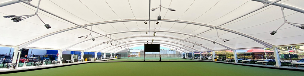 A view of Enogerra Bowls Club Canopy looking down the greens.