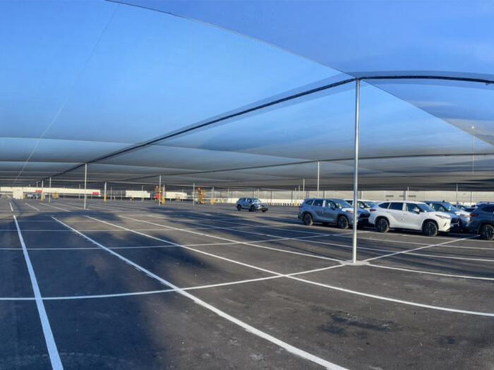 Protecting Vehicle Inventory | Protecting Vehicle Inventory in an Era of Extreme Weather A TensoNet Hail Net Protection system designed for protecting vehicle inventory