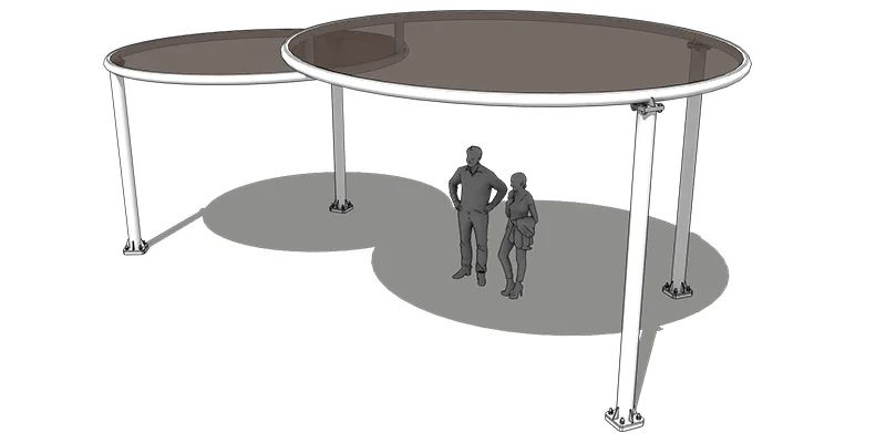 A 3D diagram of atwo linked Helios Modular Shade Structure