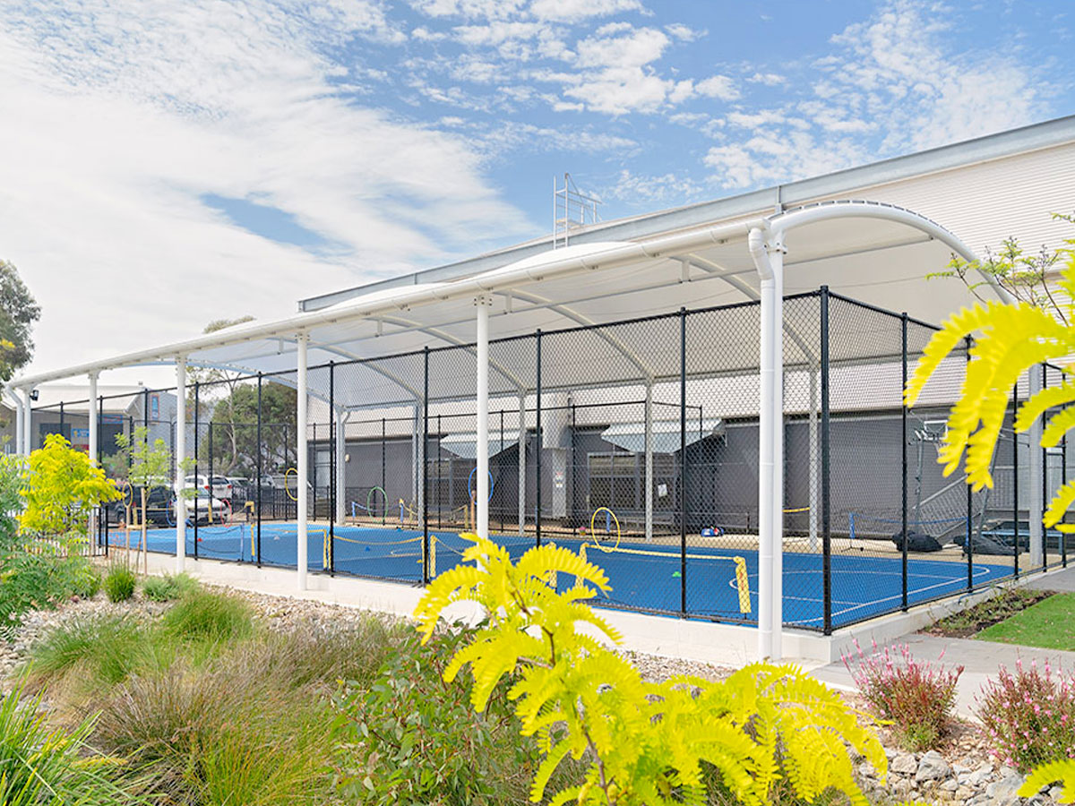 A MakMax Tensile Membrane School COLA (Covered Outdoor Learning Area)