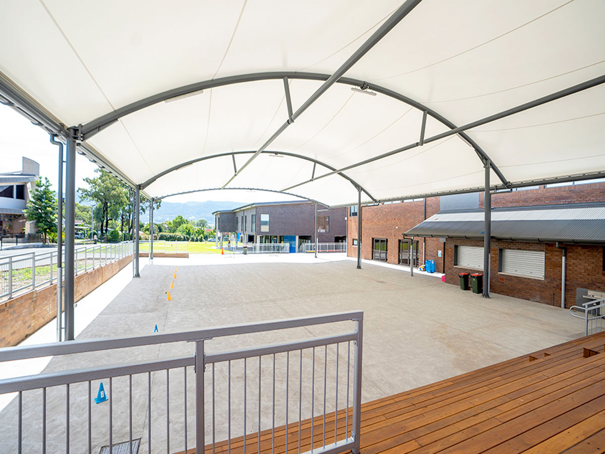 A MakMax Tensile Membrane School COLA (Covered Outdoor Learning Area)