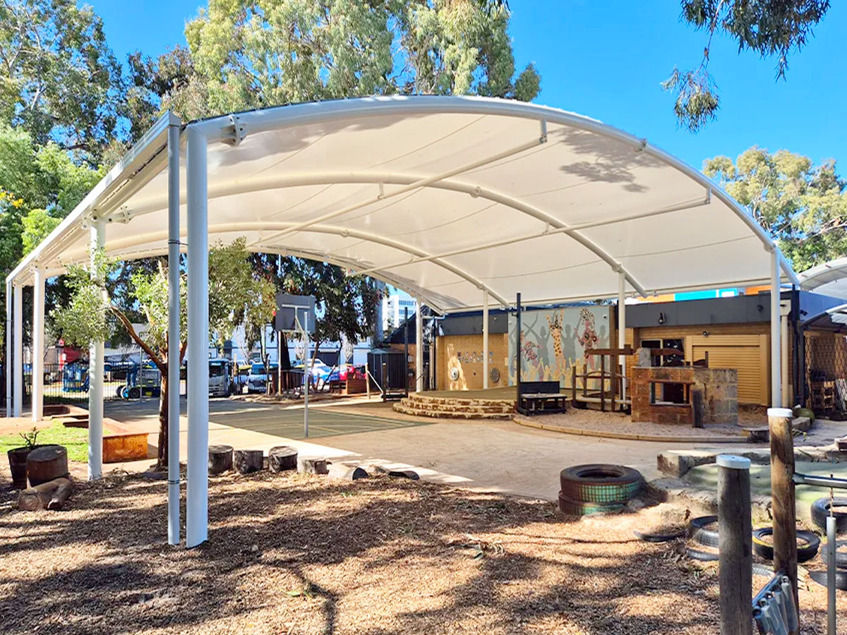 A MakMax Tensile Membrane School COLA (Covered Outdoor Learning Area)