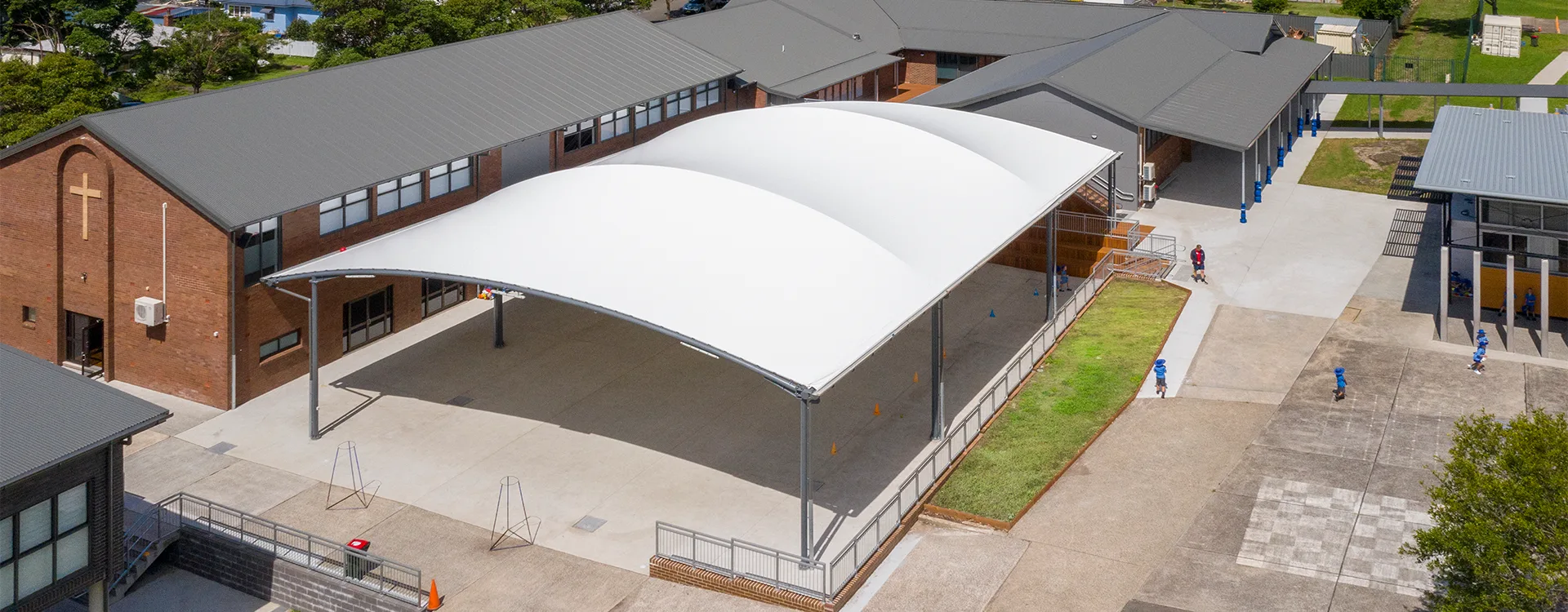 A MakMax Tensile Membrane School COLA (Covered Outdoor Learning Area)