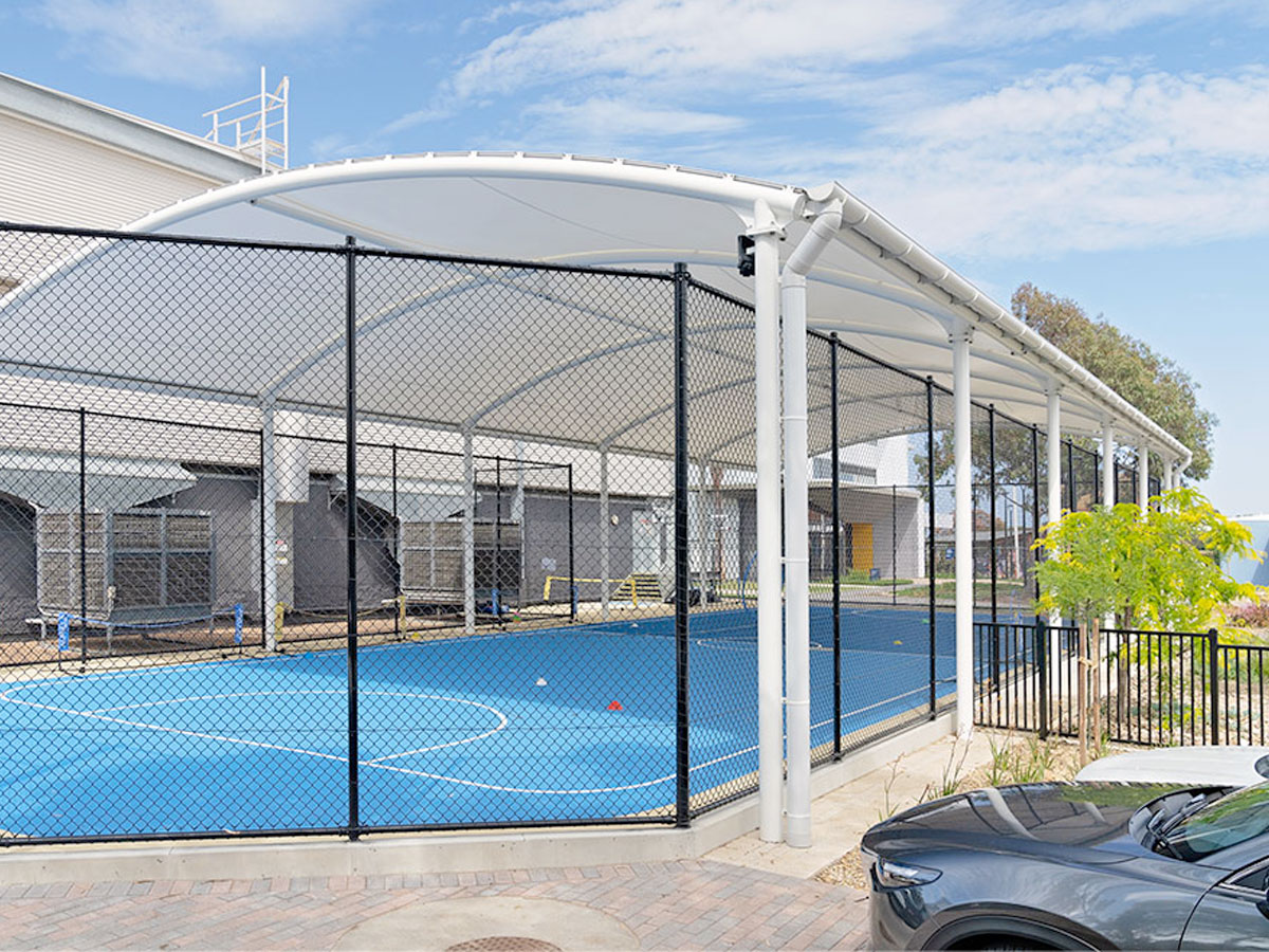 A MakMax Tensile Membrane School COLA (Covered Outdoor Learning Area)