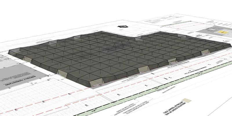 Protecting Vehicle Inventory | Protecting Vehicle Inventory in an Era of Extreme Weather An example layout of a TensoNet Hail Net Protection Canopy