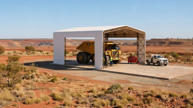 An artist impression of a FlexHouse Mining Tire Change Facility Mining Maintenance Facilities